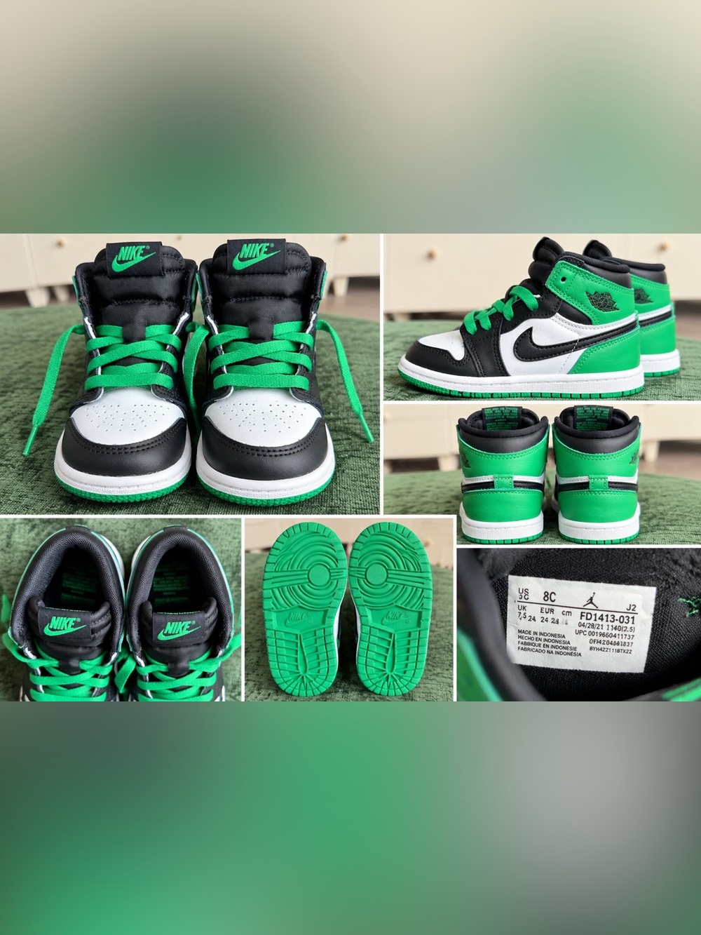 Nike Kids Black & Green High-Top Sneakers with White Panels